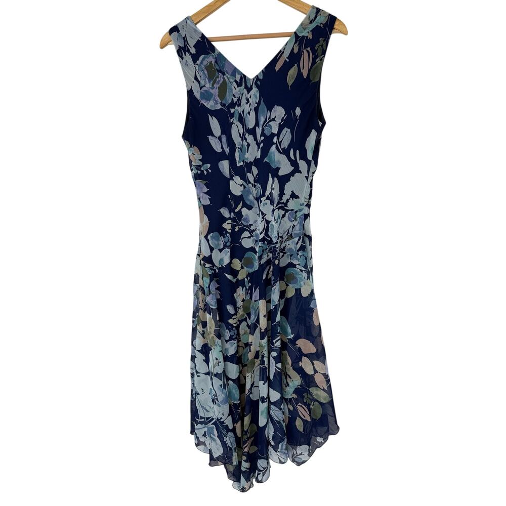 Rabbit Rabbit Rabbit Designs Blue Floral Chiffon Fit & Flare Midi Dress Size 10 - Picture 3 of 11